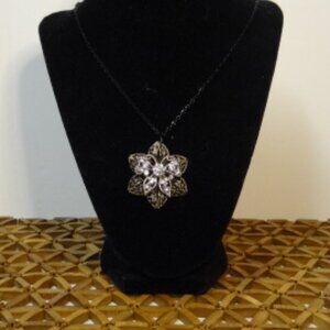 Handmade 16" Pretty Necklace w/Floral & Butterfly Design and Faux Diamonds, NWOT